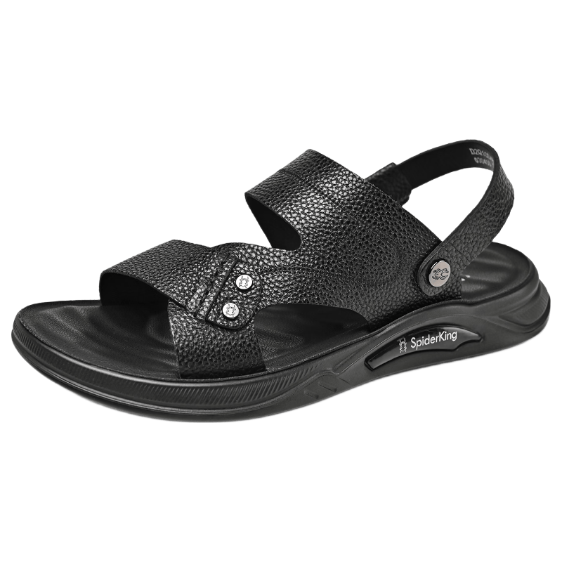 Spider King 2026 Summer New Men's Beach Sandals Genuine Leather Soft Sole Dual-Wear Slippers for Middle-aged and Elderly Dads Black Size 39