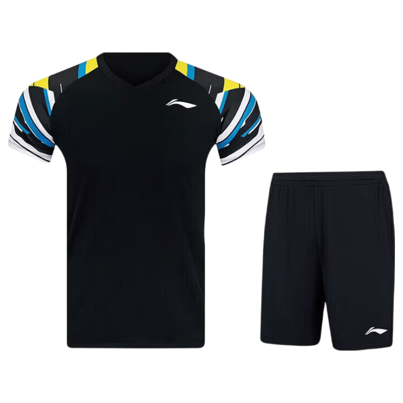 LI-NING Badminton Quick-Dry Breathable Lightweight Unisex Soft Comfortable Professional Match Set Short Sleeve Shirt and Shorts Men