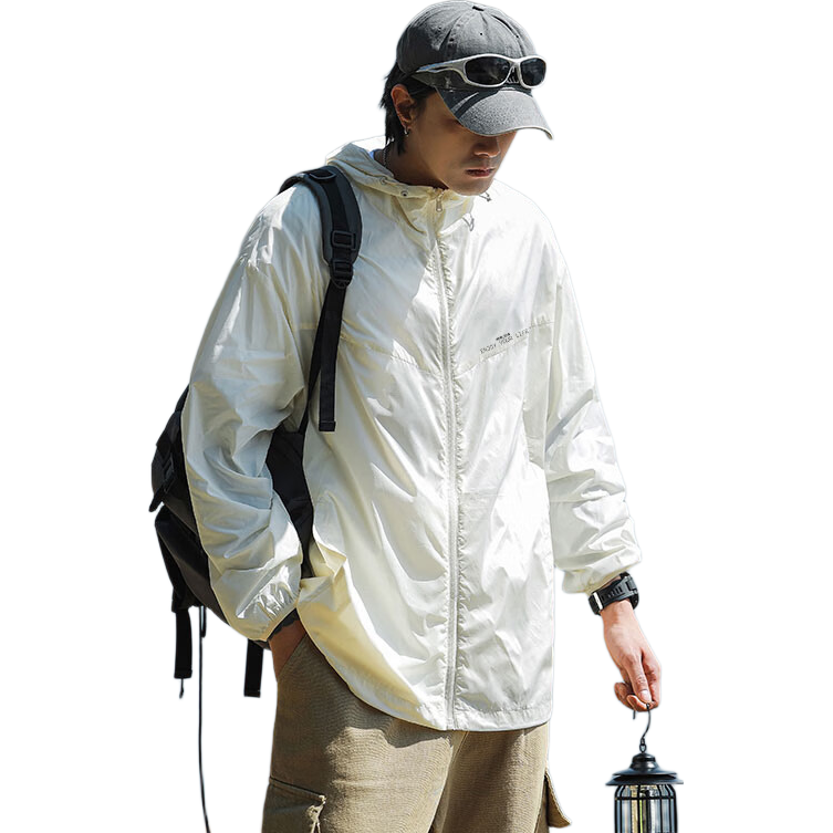 Homlean Sun Protection Jacket for Men, Spring And Summer Ice Silk UV-Resistant Lightweight Breathable Outdoor Sun Protection Coat F001 White XL
