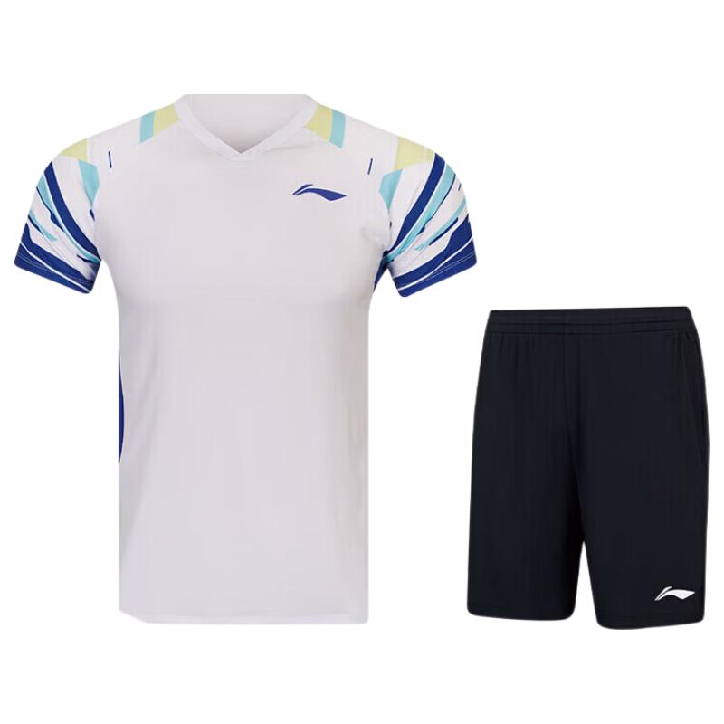 LI-NING Badminton Quick-Dry Breathable Lightweight Unisex Soft Comfortable Professional Match Set Short Sleeve Shirt and Shorts Men