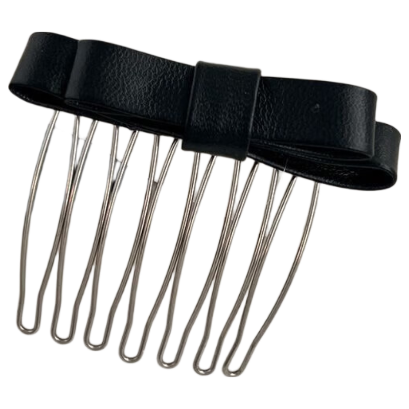 Baishangyite PU Bowknot Bangs Hair Comb Hairpin Side Hair Tidy Styling Comb Clip Black 2 Pieces