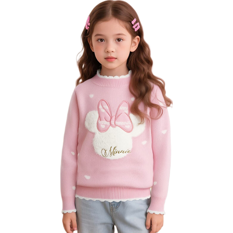Disney Kids Autumn Winter Girls Knit Sweater Fashion Casual Comfortable Warm Soft Skin-friendly Pink Size 90