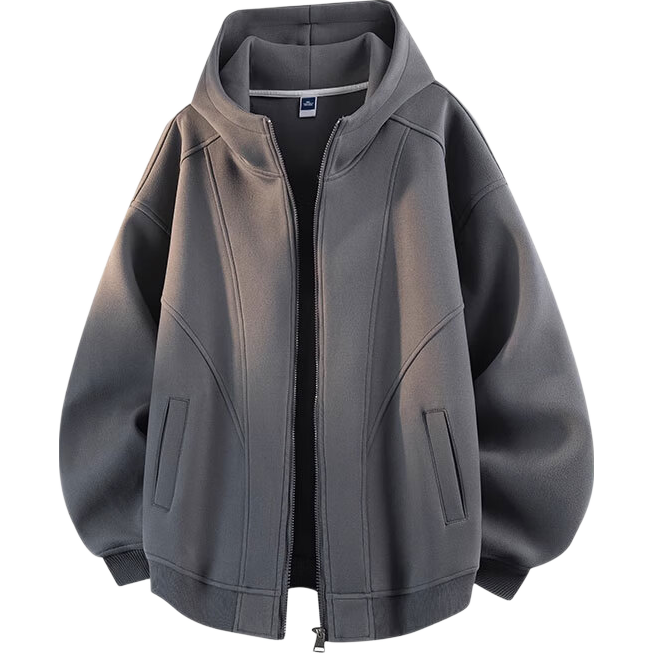 Dingfengbaoluo Men's Autumn Casual Loose Fit Hooded Cardigan Sweatshirt American Style Patchwork Top EX02 Dark Gray 2XL