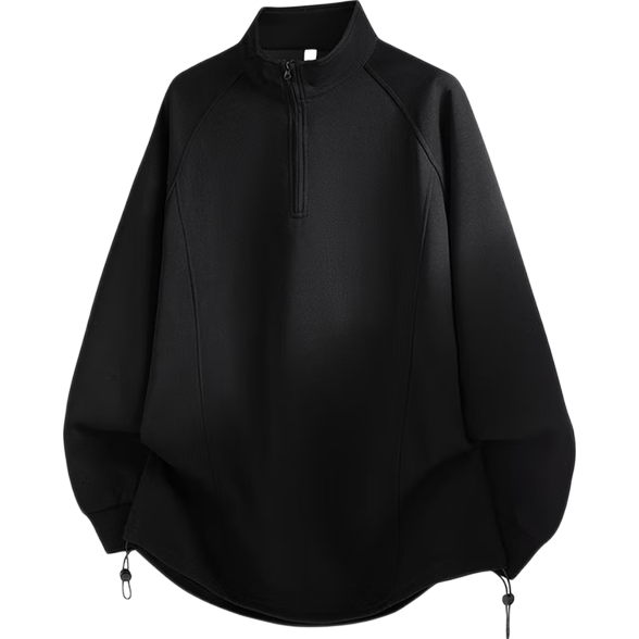 Dingfengbaoluo American Style Half-Zip Hoodie Men Summer Loose Casual Stand Collar Long Sleeve Top XMY67 Black S