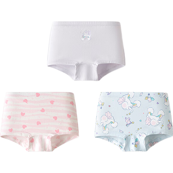 BALABALA Girls' Cotton Boxer Briefs, Soft Skin-Friendly Four-Point Shorts for Small, Medium, and Large Kids, 3-Pack, Model 209925170032