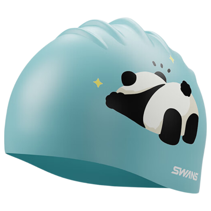 SWANS Quick-Install Children's Swim Cap, High-Elasticity Non-Binding Waterproof Ear Protection Cartoon Swimming Cap for Boys And Girls, Blue Bear Desig