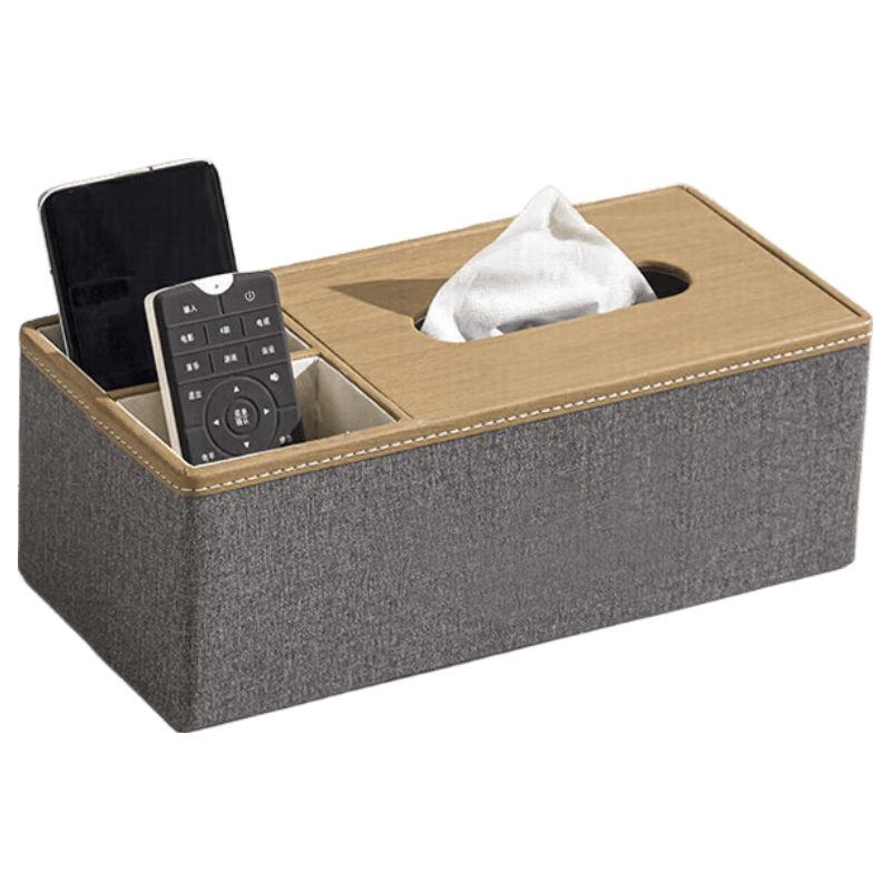 Ubility Leather Tissue Box Multifunctional Premium Desktop Remote Control Organizer Living Room High Aesthetic 9154 Classic Gray