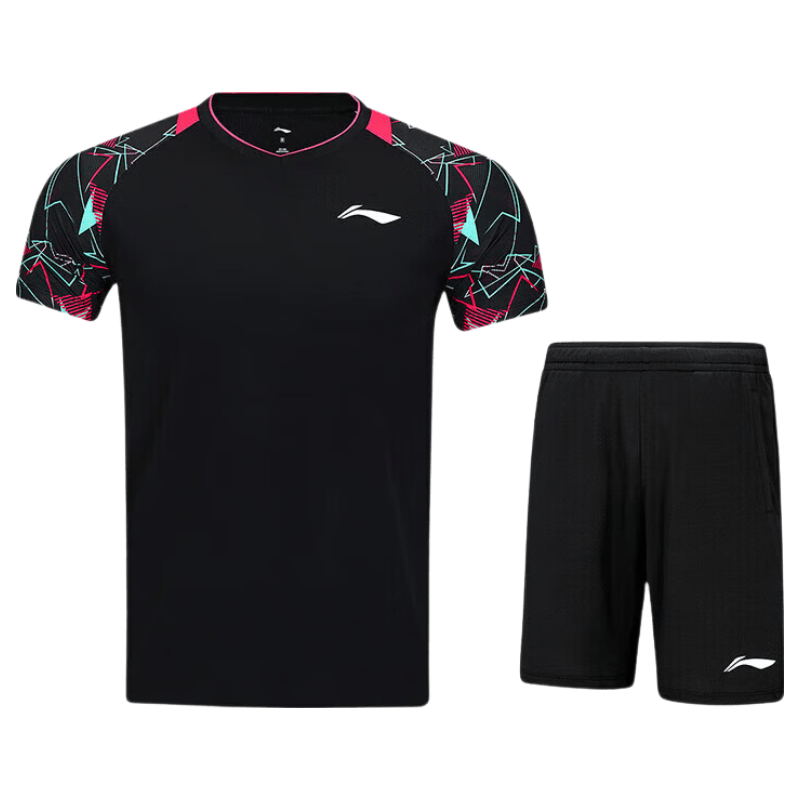LI-NING Men's Badminton Sweat-Absorbing Quick-Dry Breathable Club Series Comfortable Sports Two-Piece Set