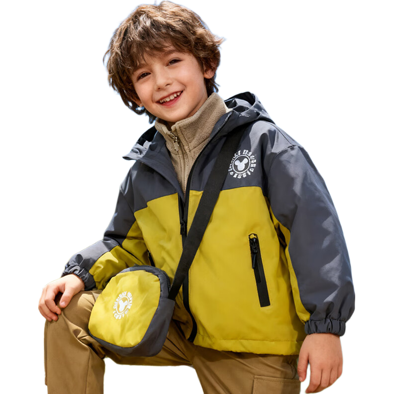 Disney Kids Autumn Winter New Boys and Girls Three-in-One Waterproof Windproof Insulated Jacket Two-Piece Set Yellow Green 101