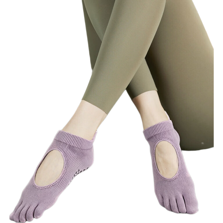 Duweike Yoga Socks Five-Toe Non-Slip Pilates Socks Dance Indoor Fitness Toe Separation Sports Socks 2 Pairs White+Purple