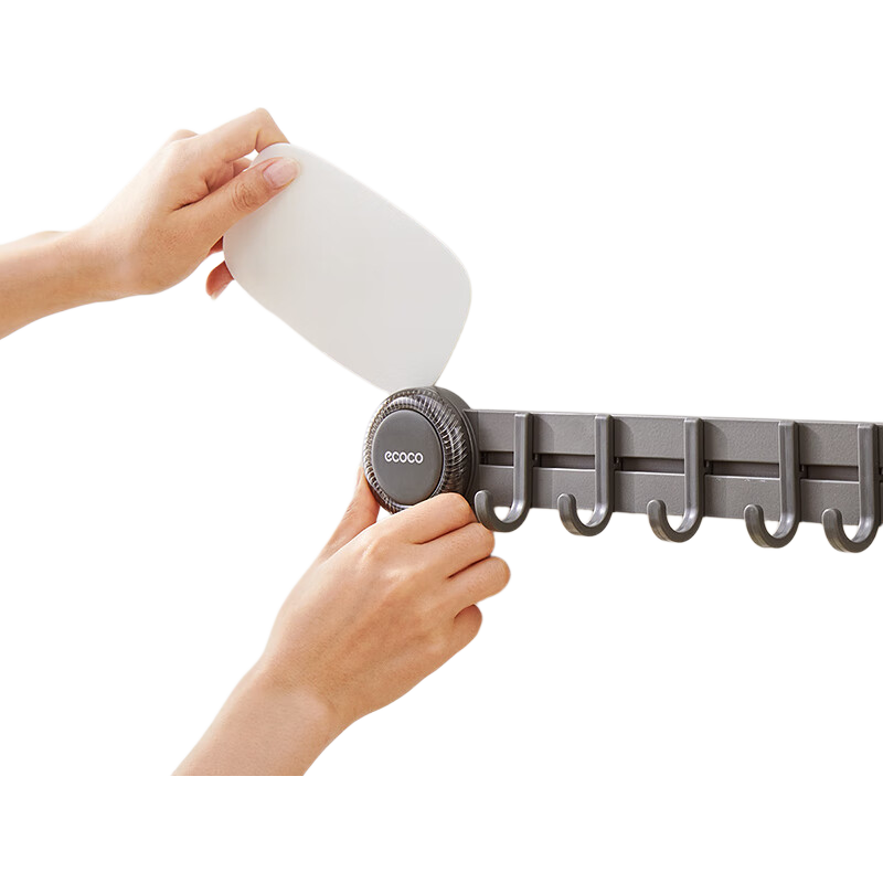 Ecoco Suction Cup Hooks No Drilling Required One Row Kitchen Hanging Rack for Utensils, Pots, Spatulas, And Spoons Storage Organizer E25080 White