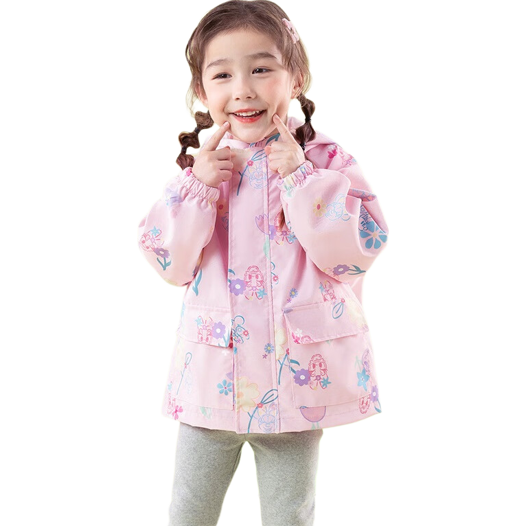 Disney Girls' Autumn Cartoon 3-in-1 Windproof Warm Durable Hooded Jacket Pink 120
