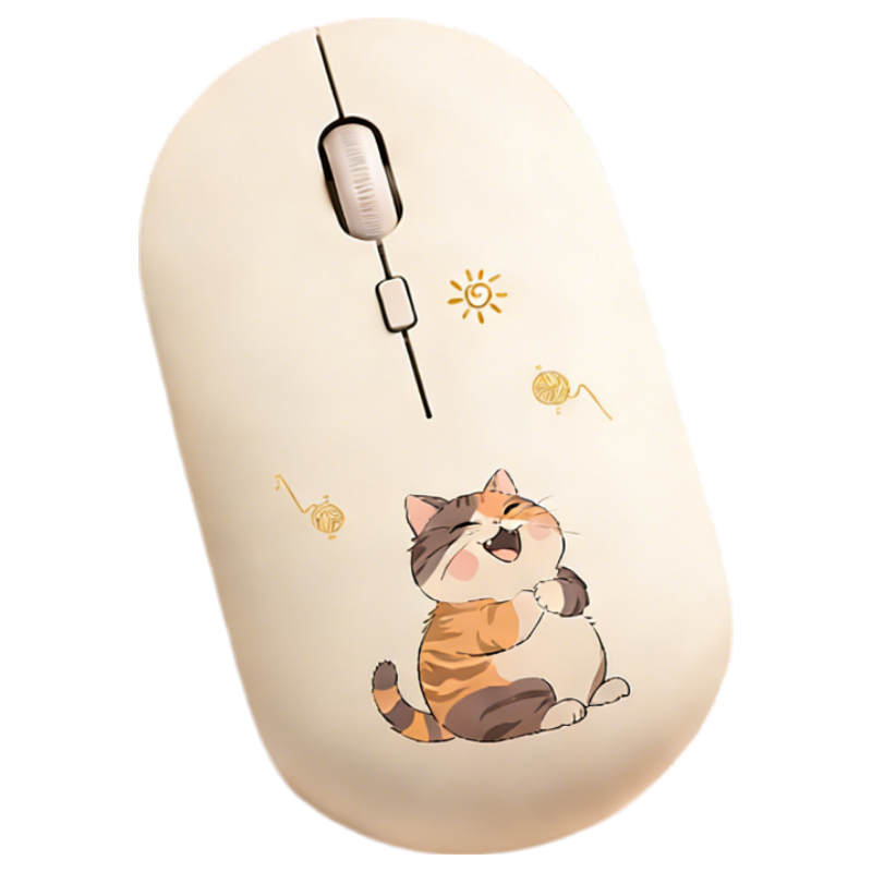 HP Wireless Mouse Ergonomic Silent Cute Cat Design for Home Office Laptop Milk Tea Color