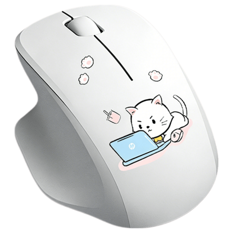 HP Wireless Bluetooth Dual-Mode Mouse, Long Battery Life for Home And Office Use, Ergonomic Silent Mouse for Laptops, Cute Cat Design for Girls, Milk White