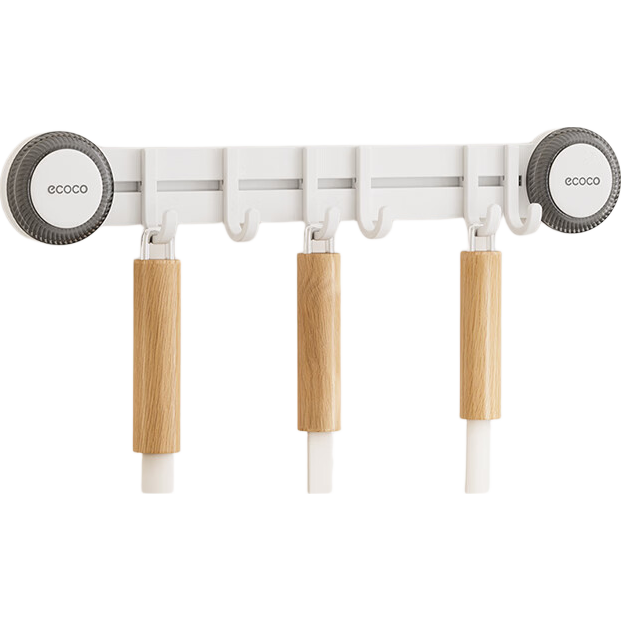 Ecoco Suction Cup Hooks, No Drilling Required, One Row Kitchen Hanging Rack for Utensils, Spatulas, And Spoons Storage Shelf E25079 White
