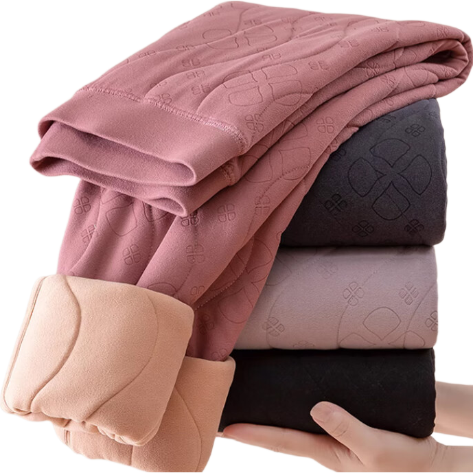 Langsha 100% Wool Thermal Pants for Women Autumn Winter Fleece Lined Thickened High Waist Slim Fit Wool Leggings Fish Red