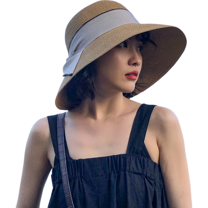 XUEXIMAN Women's Straw Hat Ins Style Summer Foldable Beach Hat Face Covering Sun Hat Bowknot Fisherman Hat Sunshade Hat Bucket Hat
