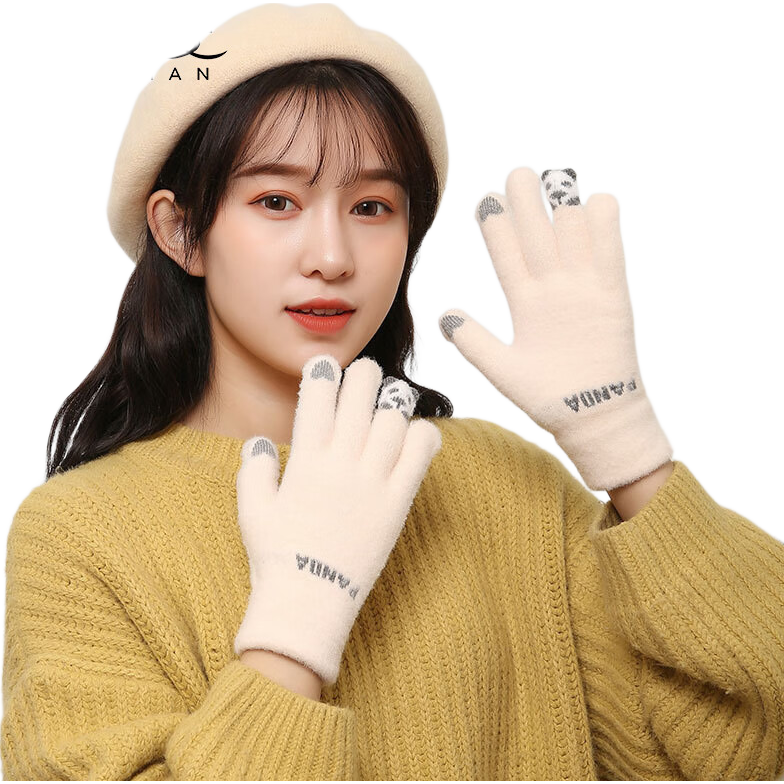 XUEXIMAN Women's Winter Cold-Resistant Thickened Fleece Knitted Gloves Windproof Cute Touchscreen Gloves