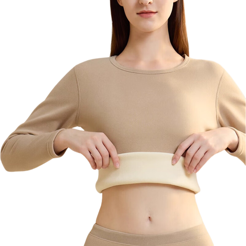 LangSha Women's Thermal Underwear Fleece Lined Thickened Winter Heat Retaining Lamb Wool Crew Neck Base Layer Set Autumn Top and Bottom