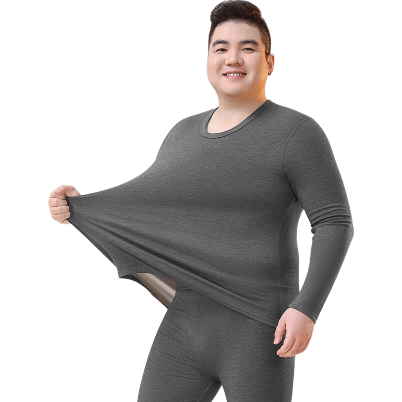 LangSha Plus Size Thermal Underwear Men Wool Silk 10A Antibacterial Mite-Resistant Large Size Crew Neck Autumn Shirt and Pants Set