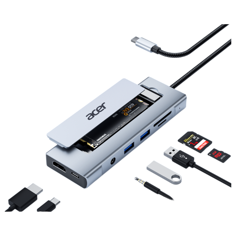 Acer Type-C to USB 3.2 Hard Drive Enclosure Dock Splitter M.2 NVMe SSD External Hard Drive Box HDMI 4K60Hz Compatible with Huawei Lenovo Laptops