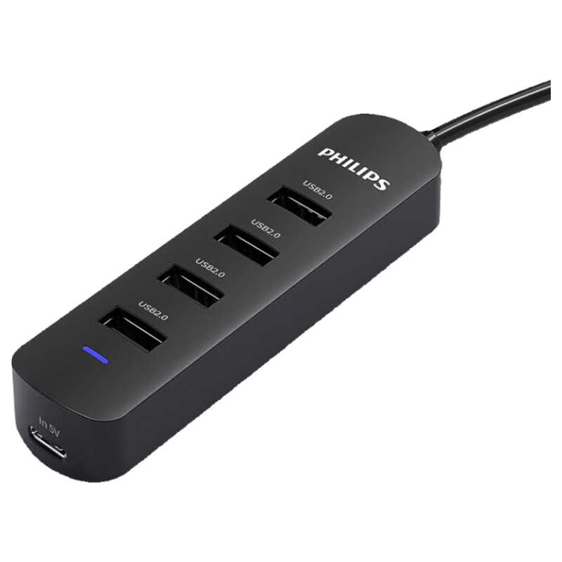 PHILIPS USB Hub 2.0 Four-Port Multi-Interface with 5V Charging Port, Laptop And Desktop Computer 4-Port Hub Converter Extension Cable, 0.6 Meter