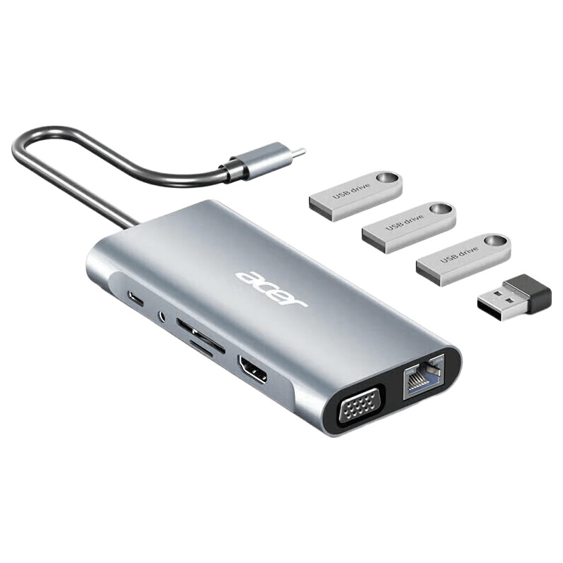 Acer 11-In USB-C to HDMI Adapter Compatible with IPad And MacBook, 4K Screen Mirroring, VGA Audio Network Port Splitter Docking Statio