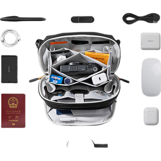 Inateck Volcano Travel Digital Crossbody Bag Cable Organizer Multifunctional Computer Accessories Bag Obsidian Black