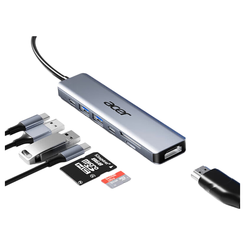 Acer Type-C Expansion Dock, USB3.0 Hub, HDMI Adapter, 4K Screen Mirroring, PD Charging, SD/TF Card Reader, Compatible with IPad And Computers, Seven-In Converter