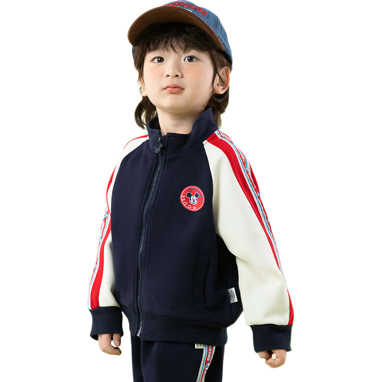 Disney Children's Clothing Spring And Autumn New Style Boys Casual Versatile Comfortable Warm Cartoon Jacket Set, Navy Blue, Size 140