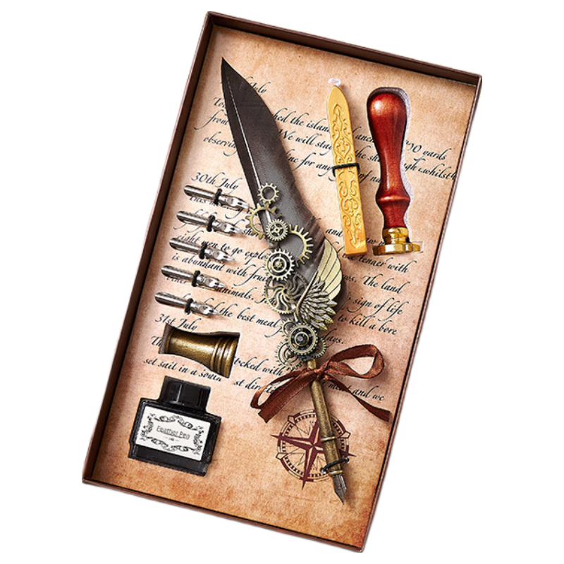 GOTOVAN Harry Potter Feather Quill Fountain Pen 0.5mm Dip Ink Gift Box Vintage Metal Pen for Back to School Teacher's Day Gift