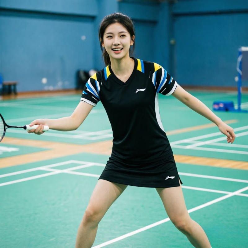 LI-NING Women's Badminton Competition Training Set Quick-Dry T-Shirt and Skirt Sportswear AATW016-1 Black S