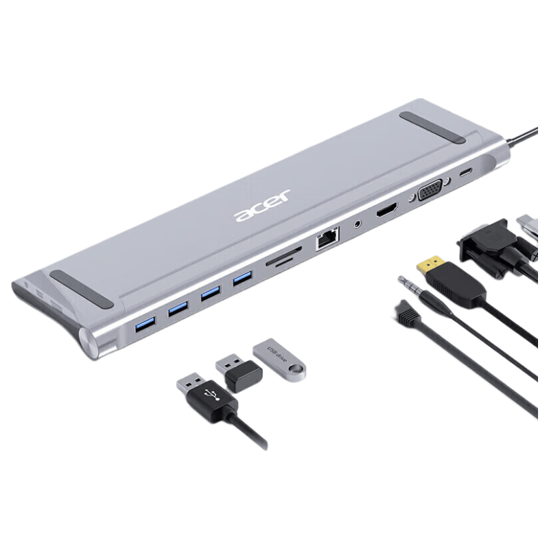 Acer Type-C Expansion Dock 11-In Converter for HDMI/VGA/USB, PD Charger/card Reader/3.5mm Audio And Ethernet Adapter Laptop Docking Statio
