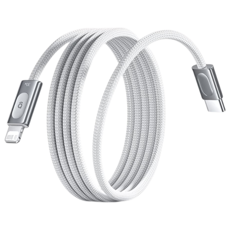 Baseus Apple Charging Cable PD 30W Fast Charge USB-C to Lightning Braided Data Cable for iPhone 14/13 Pro Max/12/11/XR/8 2M White