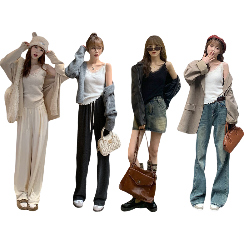 Langsha Lace Camisole Vest Women 2026 New Spring Summer French Style V-Neck Blouse Suit Inner Knit Base Shirt