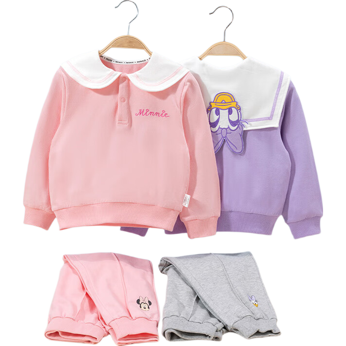 Disney Children's Clothing Spring And Autumn New Girls' Cartoon Casual Versatile Comfortable Warm Sweatshirt Set, Peach Pink, Size 140