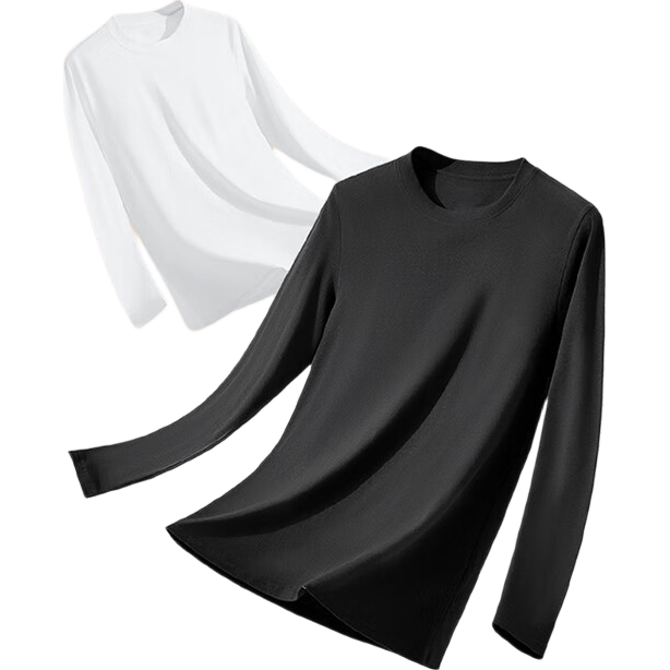 LangSha Pure Cotton Men's Long Sleeve Crew Neck T-Shirt 10A Antibacterial Mite-Resistant Autumn Winter White Undershirt Top