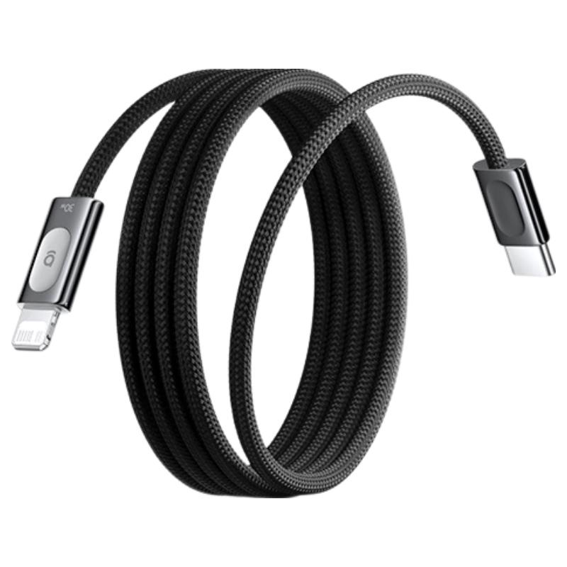 Baseus Apple Charging Cable PD 30W Fast Charge USB-C to Lightning Braided Data Cable for iPhone 14/13 Pro Max/12/11/XR/8 2M Black