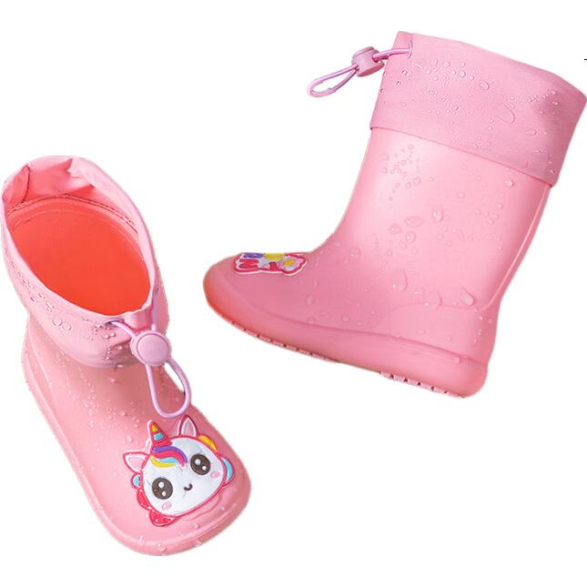 Zhubaba Kids Waterproof Non-Slip Rain Boots for Boys and Girls, Pink, Size 13