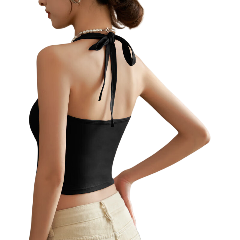 LangSha Halter Neck Camisole for Women, Spring/summer 2026 New Style, Ribbed Inner Strap with Chest Pads, Pure Cotton Beautiful Back Undershirt Top
