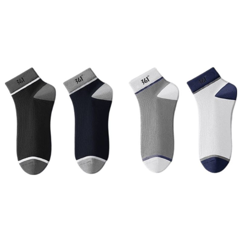 361° Summer Men's Antibacterial Sweat-Absorbing Breathable Cotton Socks Deodorizing Casual Sports Ankle Socks Set of 4 One Size