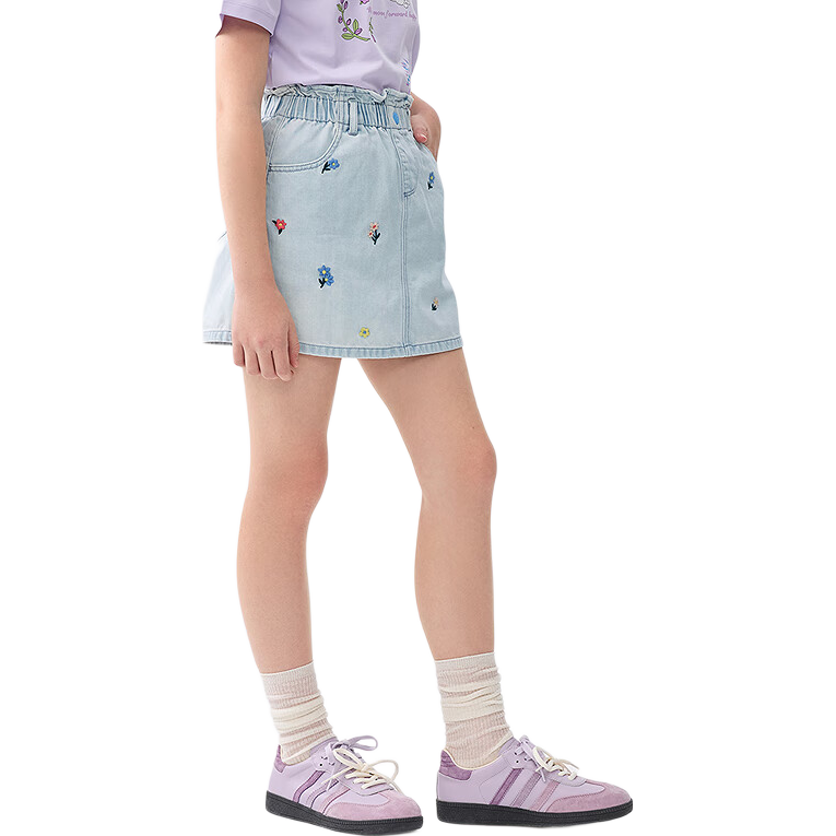 BALABALA Children's Clothing, Girls' Shorts, Summer 2025 Collection, All-Cotton Denim Casual Embroidered Puff Skirt, 208225110004