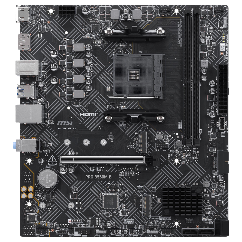 MSI PRO B550M-B DDR4 Motherboard Compatible with CPU 5600/5600X3D/5700X3D/5500X3D (AMD B550/AM4 Socket)