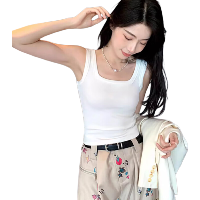 LangSha Women's Ribbed Tank Top with Square Neckline, Summer Solid Color Versatile Slim-Fit Breathable Camisole, Suitable As Outerwear Or Undershirt