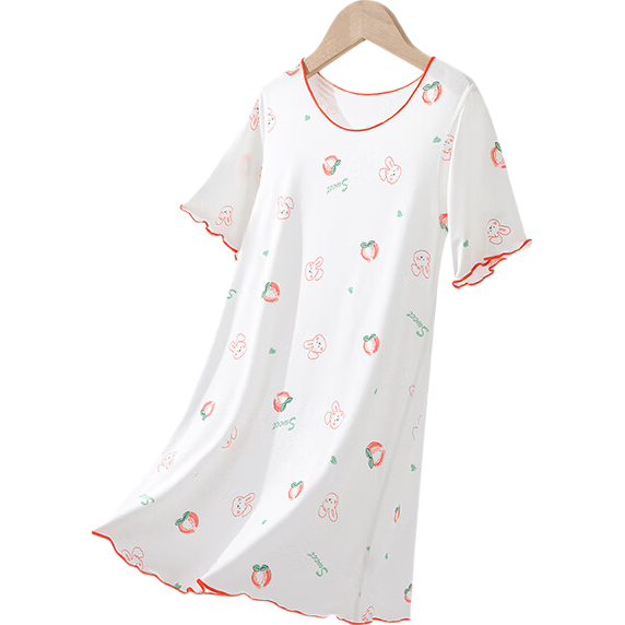 LangSha Girls' Nightgown, Summer 2025 New Style, Children's Modal Sleepwear, Silk Girls' Loungewear, Princess-Style Night Robe