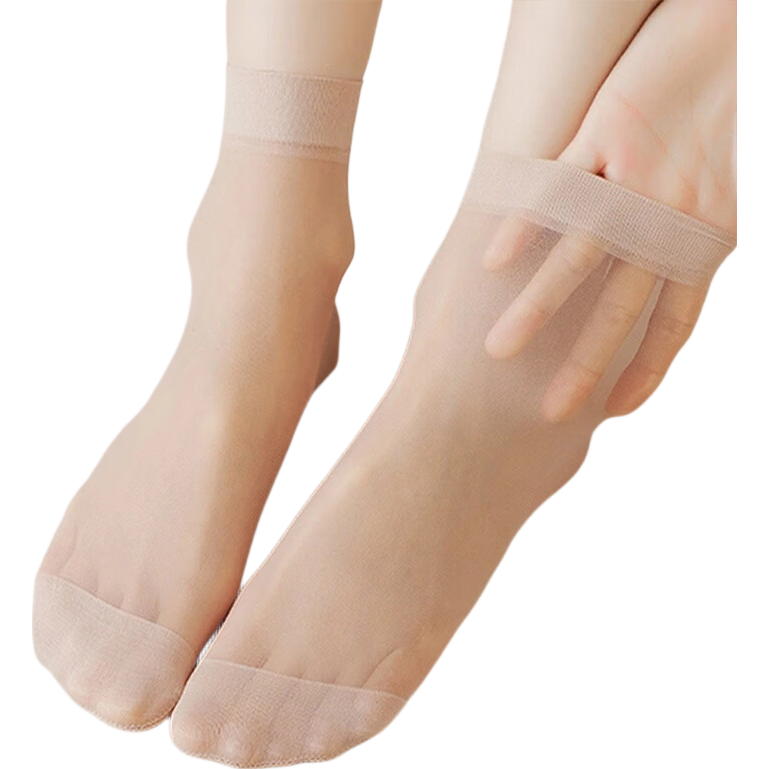 LangSha Silk Stockings for Women, Short Crystal Silk Socks, Ultra-Thin Flesh-Colored Transparent Wear-Resistant Anti-Snag Mid-Calf Socks, Women's 20 Pairs Set
