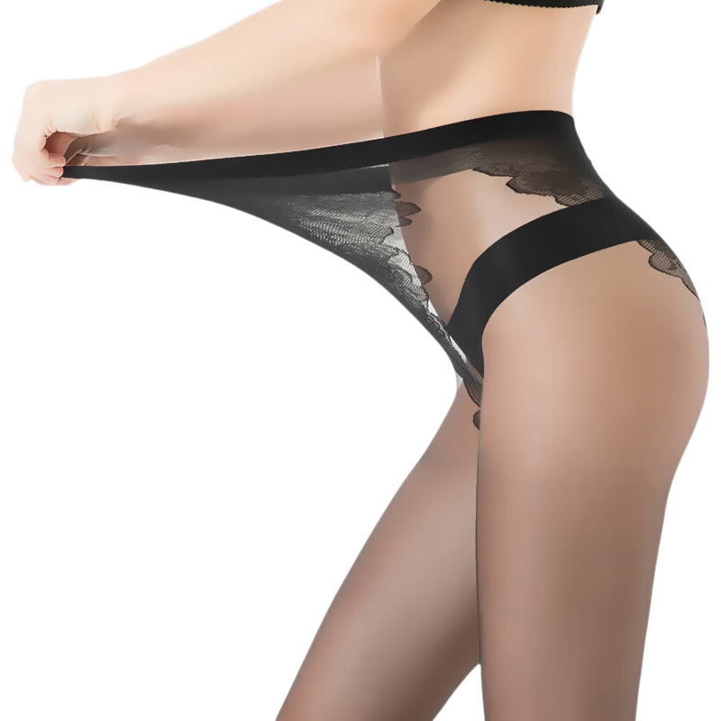 Langsha Sexy Bikini Stockings for Women Spring Summer Ultra-thin Sexy Black Silk Butterfly Crotch Nude Base Pantyhose