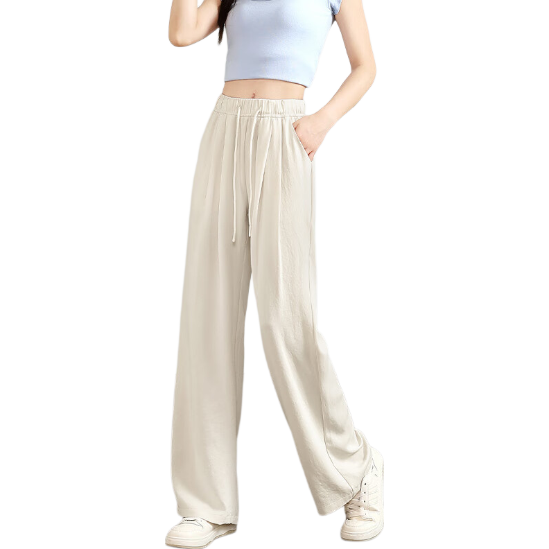 XUEXIMAN Ice Silk Wide-Leg Pants, Lightweight Women's Style, New Summer 2025 Trousers, Breathable Draping Straight-Leg Casual Pants, Cool High-Waist Pants