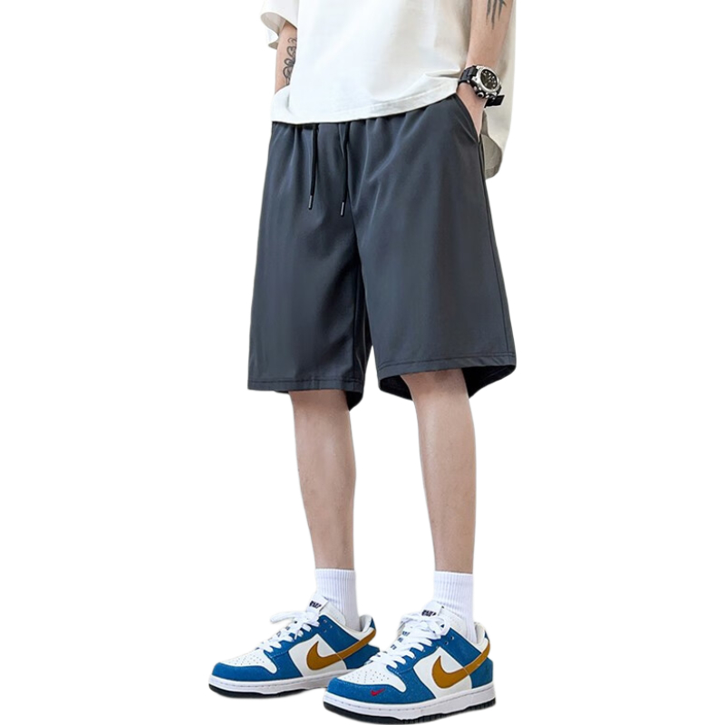 CLOR Men's Shorts, Summer Wear, Ice Silk Quick-Dry Five-Point Pants, Loose Straight-Leg Sports Thin Casual Pants, WXCG01 Dark Gray XL