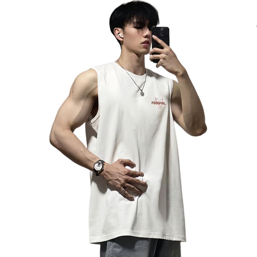 Foss Phil Ice Silk Quick-Dry Sleeveless Vest Men Summer Casual Sports Simple Loose Tank Top T-Shirt FPB1 White M